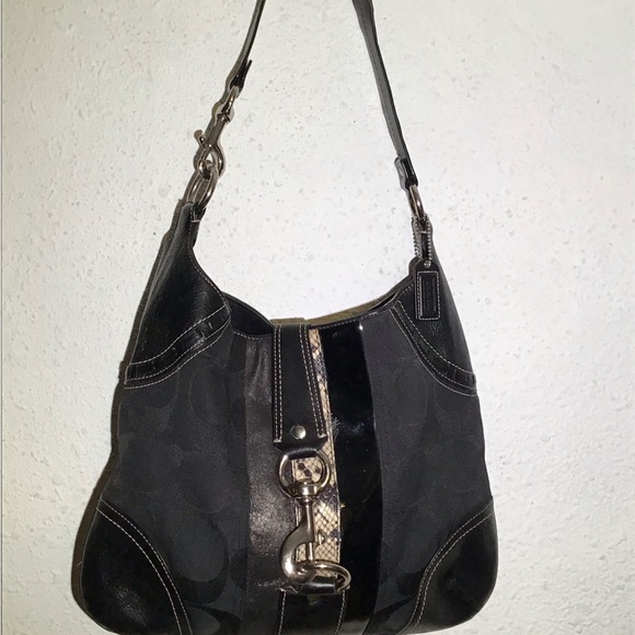 Coach black leather nylon hobo shoulder bag - Picture 3 of 9